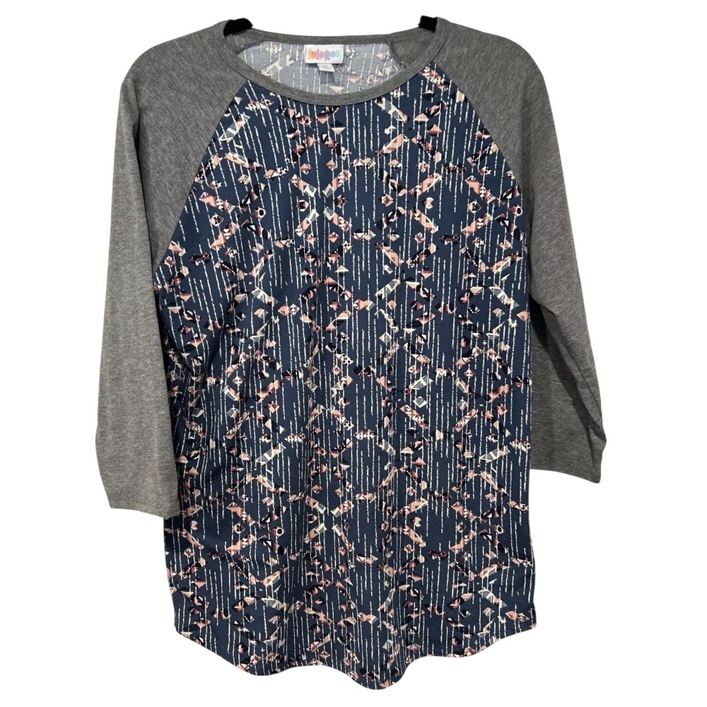 LuLaRoe Randy Womens Large Blue Gray Raglan Sleeve